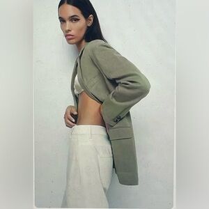 Zara blazer linen blend sz XS gray 2 button